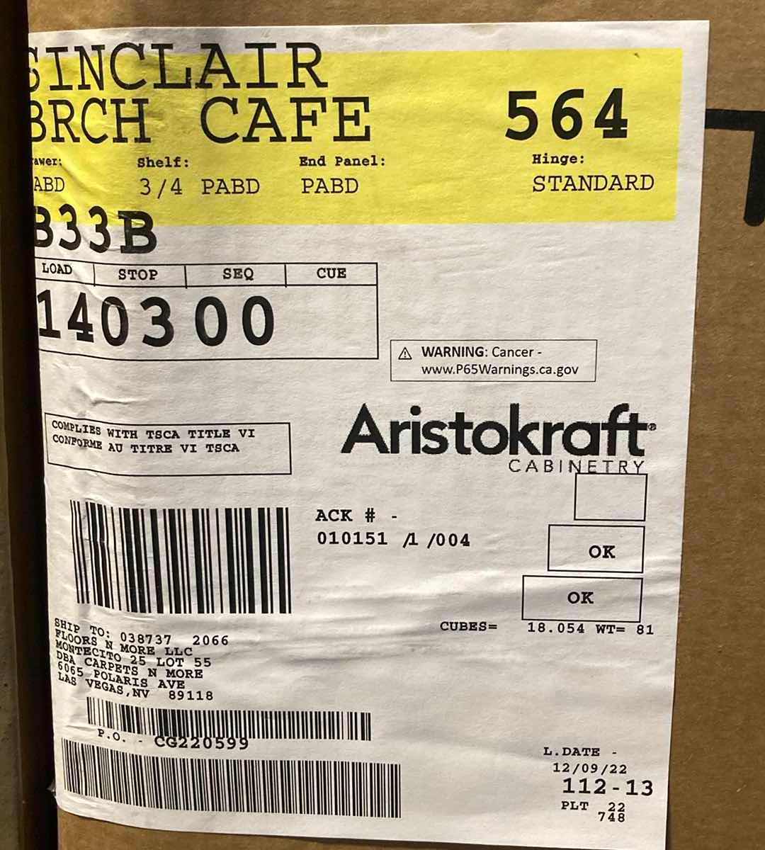 Photo 1 of ARISTOKRAFT CABINETRY SINCLAIR STYLE BIRCH CAFE FINISH PURESTYLE LAMINATE 2 DOOR 1 DRAWER BASE CABINET B33B 33” X 23.75” H35” (READ NOTES)