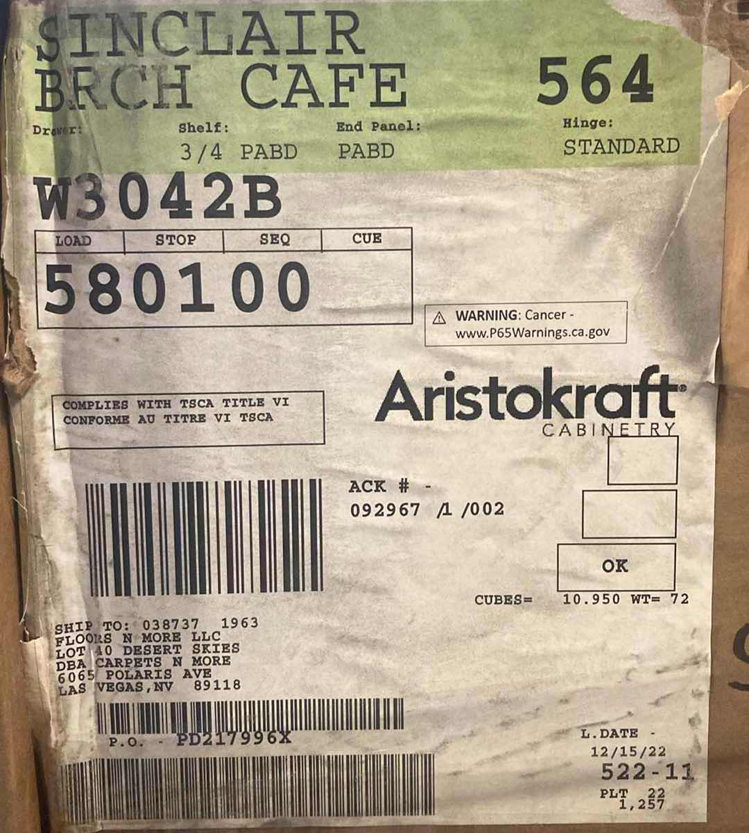 Photo 1 of ARISTOKRAFT CABINETRY SINCLAIR STYLE BIRCH CAFE FINISH PURESTYLE LAMINATE 2 DOOR WALL CABINET W3042B 30” X 12” H42” (READ NOTES)