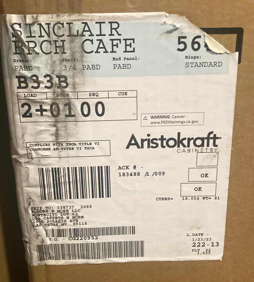 Photo 1 of ARISTOKRAFT CABINETRY SINCLAIR STYLE BIRCH CAFE FINISH PURESTYLE LAMINATE 2 DOOR 1 DRAWER BASE CABINET B33B 33” X 23.75” H35” (READ NOTES)