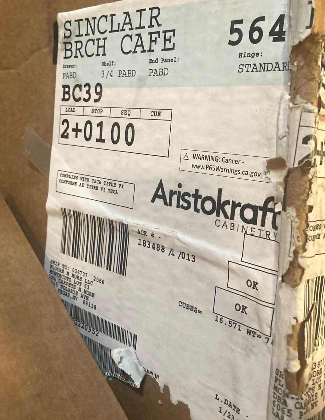 Photo 1 of ARISTOKRAFT CABINETRY SINCLAIR STYLE BIRCH CAFE FINISH PURESTYLE LAMINATE 1 DOOR 1 DRAWER CORNER BASE CABINET BC39 30” X 23.75” H35” (READ NOTES)