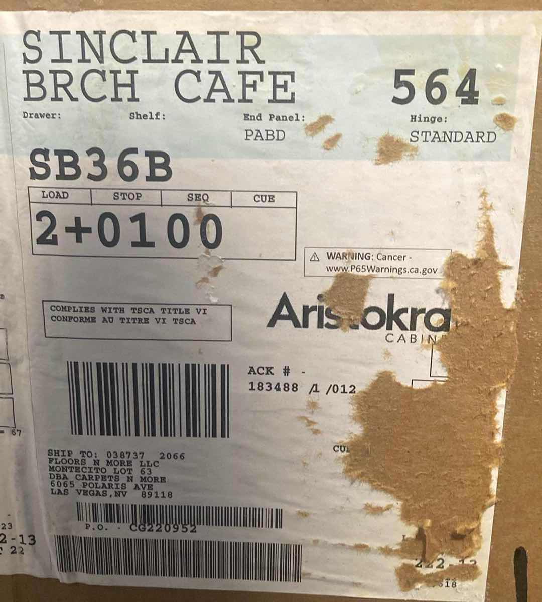 Photo 1 of ARISTOKRAFT CABINETRY SINCLAIR STYLE BIRCH CAFE FINISH PURESTYLE LAMINATE 2 DOOR SINK BASE CABINET SB36B 36” X 23.75” H35” (READ NOTES)