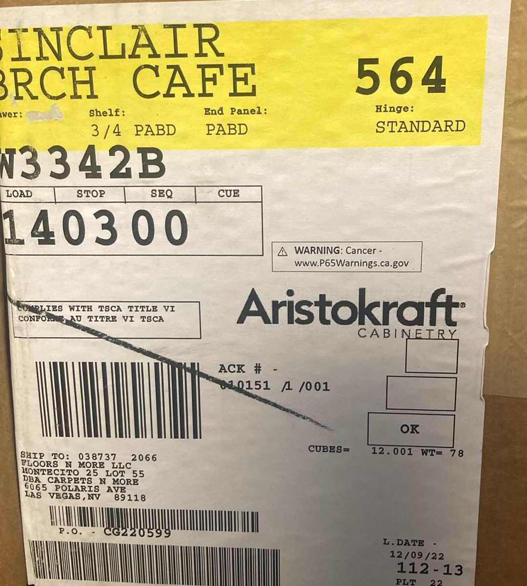 Photo 1 of ARISTOKRAFT CABINETRY SINCLAIR STYLE BIRCH CAFE FINISH PURESTYLE LAMINATE 2 DOOR EALL CABINET W3342B 33” X 12” H42” (READ NOTES)