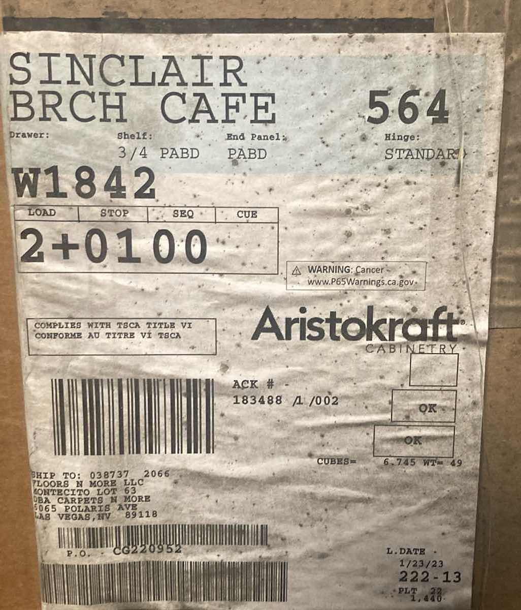 Photo 1 of ARISTOKRAFT CABINETRY SINCLAIR STYLE BIRCH CAFE FINISH PURESTYLE LAMINATE 1 DOOR WALL CABINET W1842 18” X 12” H42” (READ NOTES)