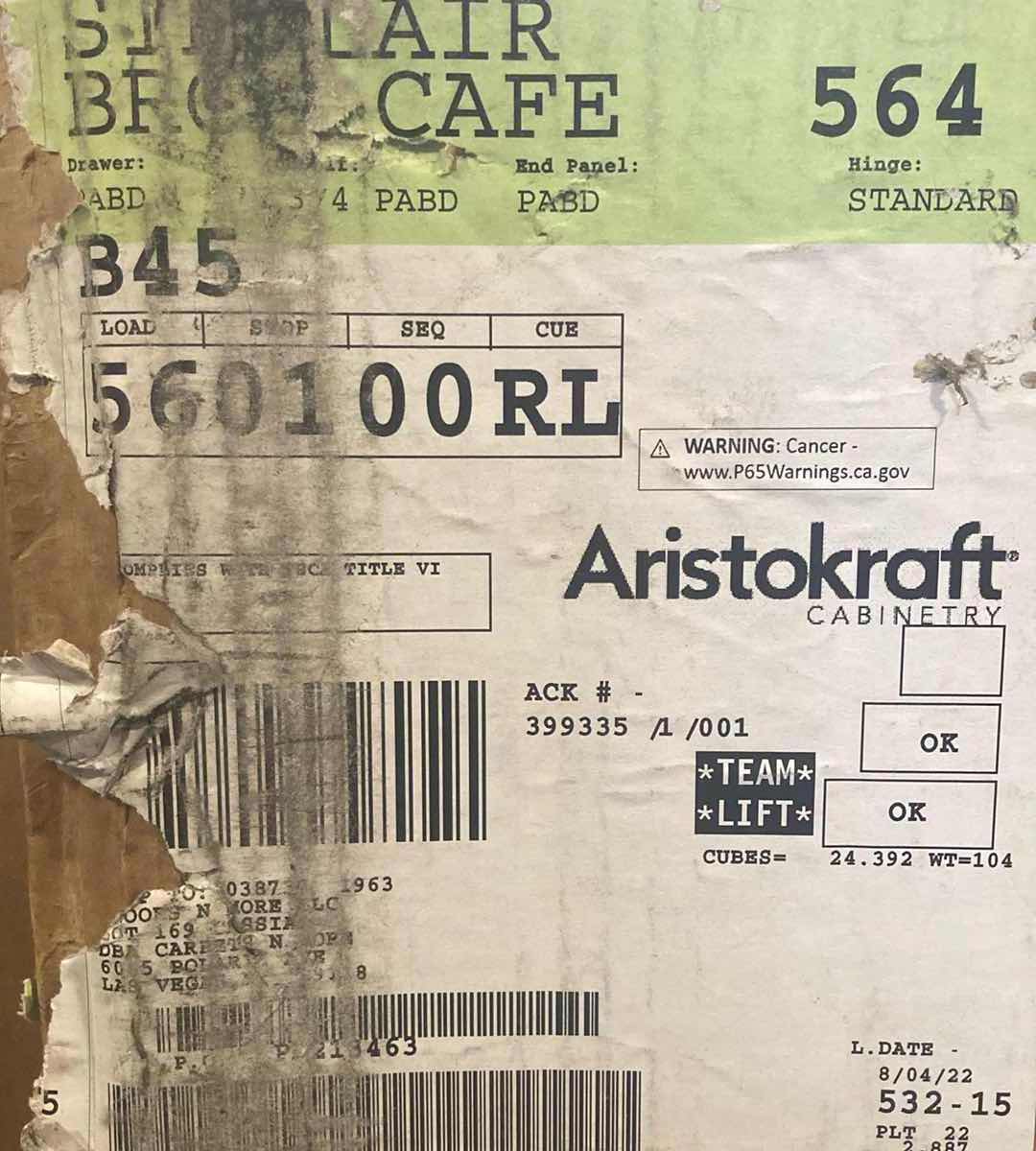 Photo 1 of ARISTOKRAFT CABINETRY SINCLAIR STYLE BIRCH CAFE FINISH PURESTYLE LAMINATE 2 DOOR 2 DRAWER BASE CABINET B45 45” X 23.75” H35” (READ NOTES)