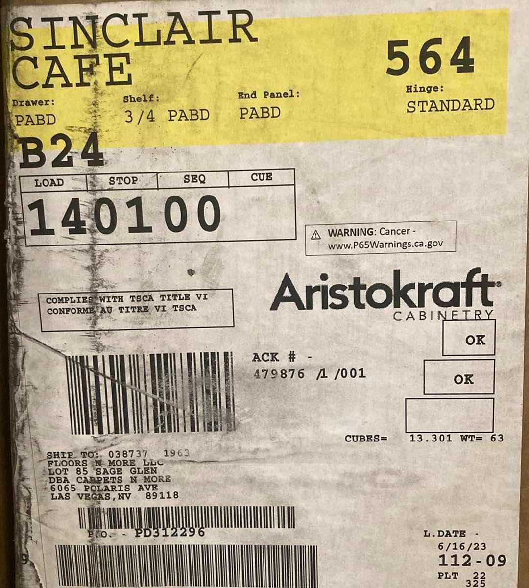 Photo 1 of ARISTOKRAFT CABINETRY SINCLAIR STYLE BIRCH CAFE FINISH PURESTYLE LAMINATE 1 DOOR 1 DRAWER BASE CABINET B24 24” X23.75” H35” (READ NOTES)