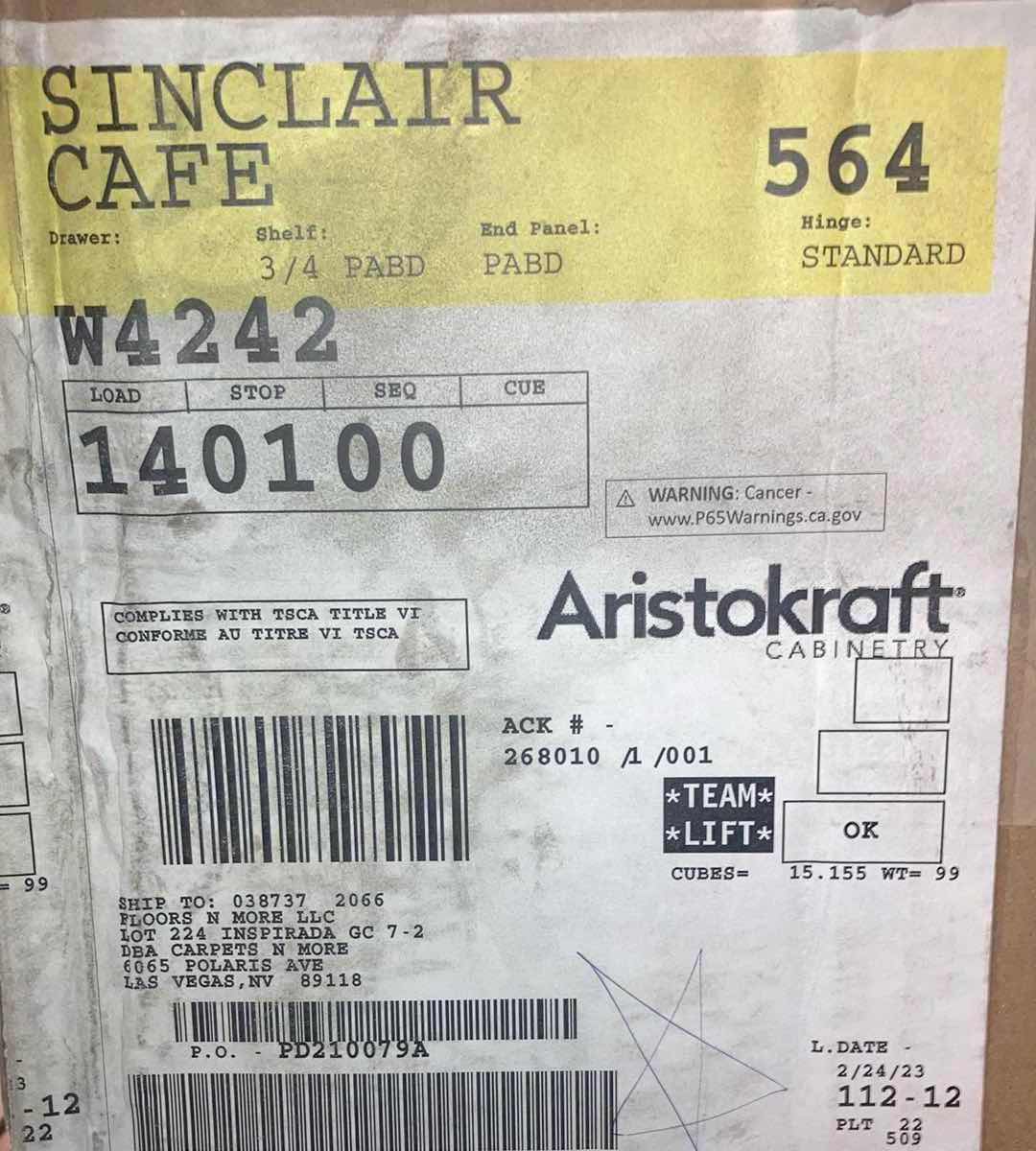 Photo 1 of ARISTOKRAFT CABINETRY SINCLAIR STYLE BIRCH CAFE FINISH PURESTYLE LAMINATE 2 DOOR WALL CABINET W4242 42” X 12” H42” (READ NOTES)