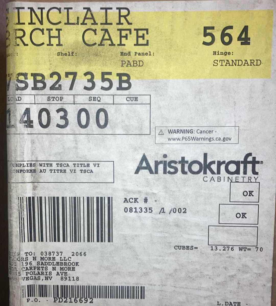 Photo 1 of ARISTOKRAFT CABINETRY SINCLAIR STYLE BIRCH CAFE FINISH PURESTYLE LAMINATE 2 DOOR VANITY SINK BASE CABINET VSB3735B 27” X 21” H35” (READ NOTES)