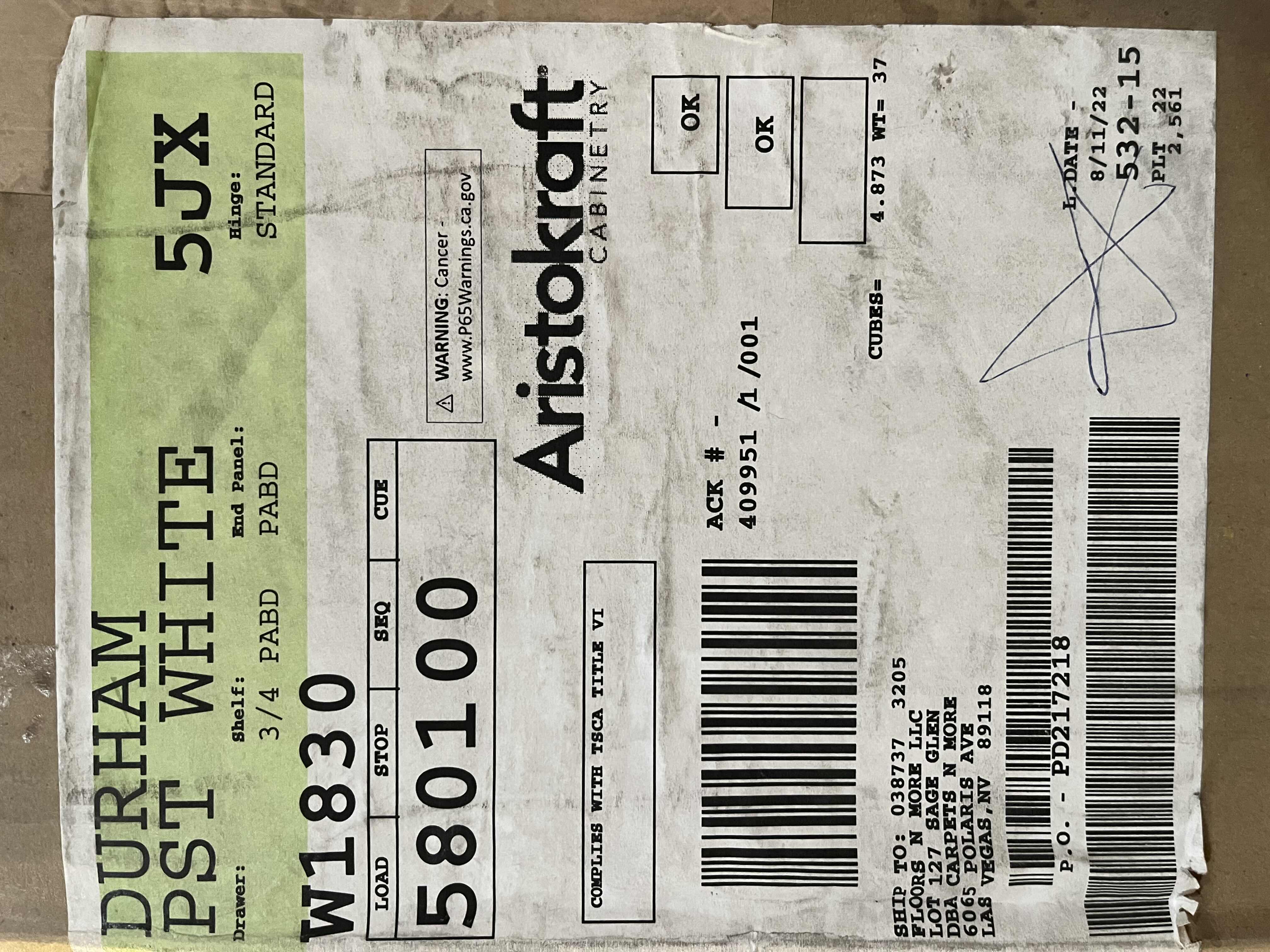 Photo 1 of ARISTOKRAFT CABINETRY DURHAM STYLE WHITE FINISH PURESTYLE LAMINATE 1 DOOR WALL CABINET W1830 18” X 12.75” H30” (READ NOTES)