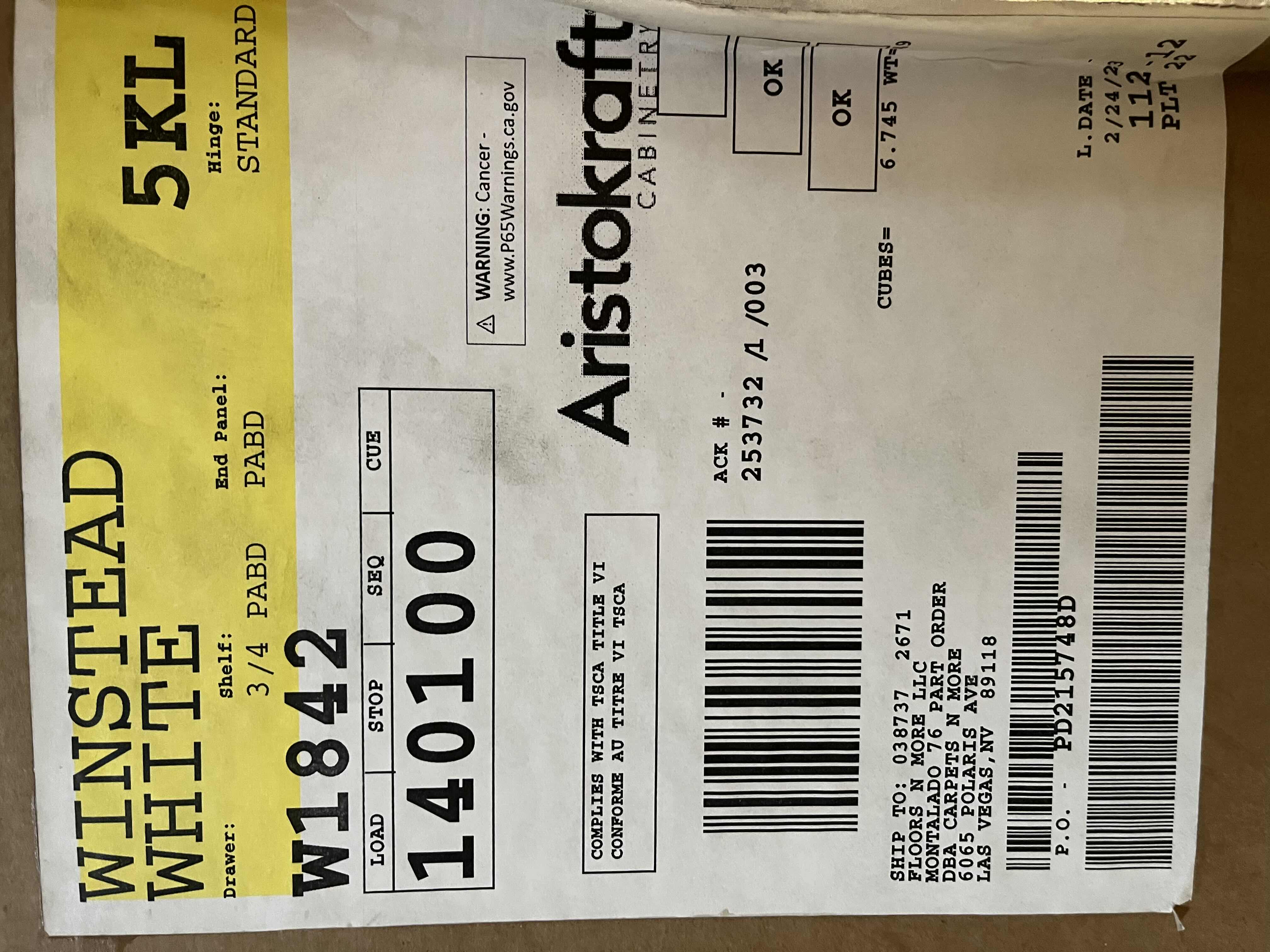 Photo 1 of ARISTOKRAFT CABINETRY WINSTEAD STYLE WHITE FINISH PURESTYLE LAMINATE WALL CABINET W1842 18” X 12.75” H42” (READ NOTES)