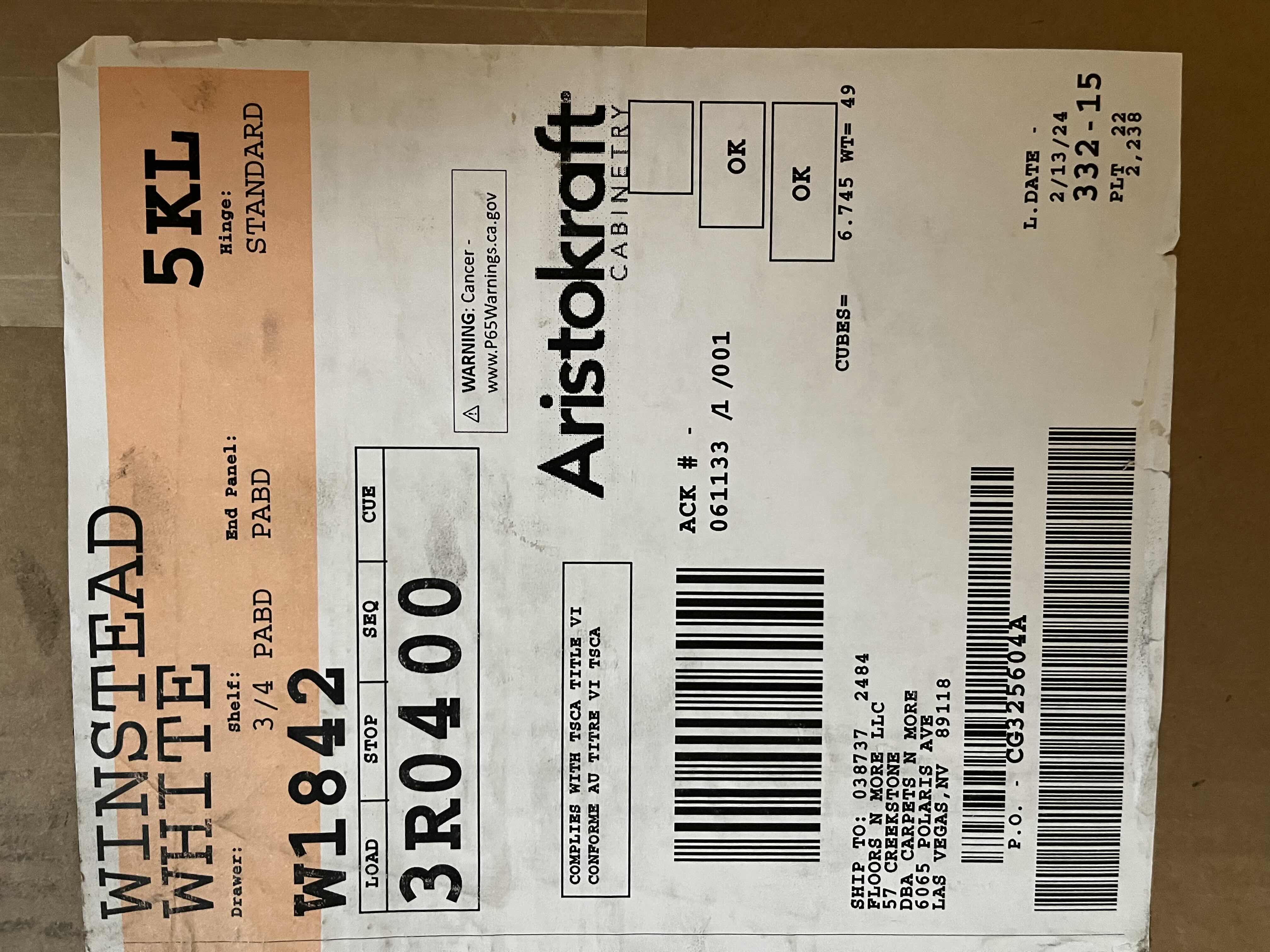 Photo 1 of ARISTOKRAFT CABINETRY WINSTEAD STYLE WHITE FINISH PURESTYLE LAMINATE 1 DOOR WALL CABINET W1842 18” X 12.75” H42” (READ NOTES)