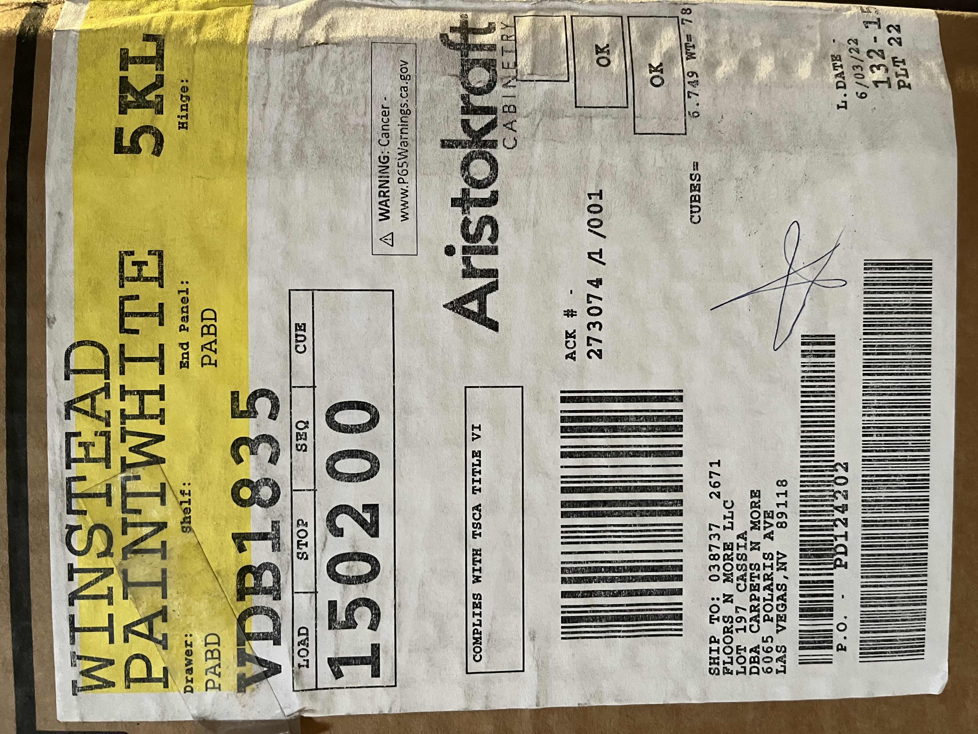 Photo 1 of ARISTOKRAFT CABINETRY WINSTEAD STYLE PAINT WHITE FINISH PURESTYLE LAMINATE 3 DRAWER BASE CABINET VDB1835 18” X 12.75” H35” (READ NOTES)