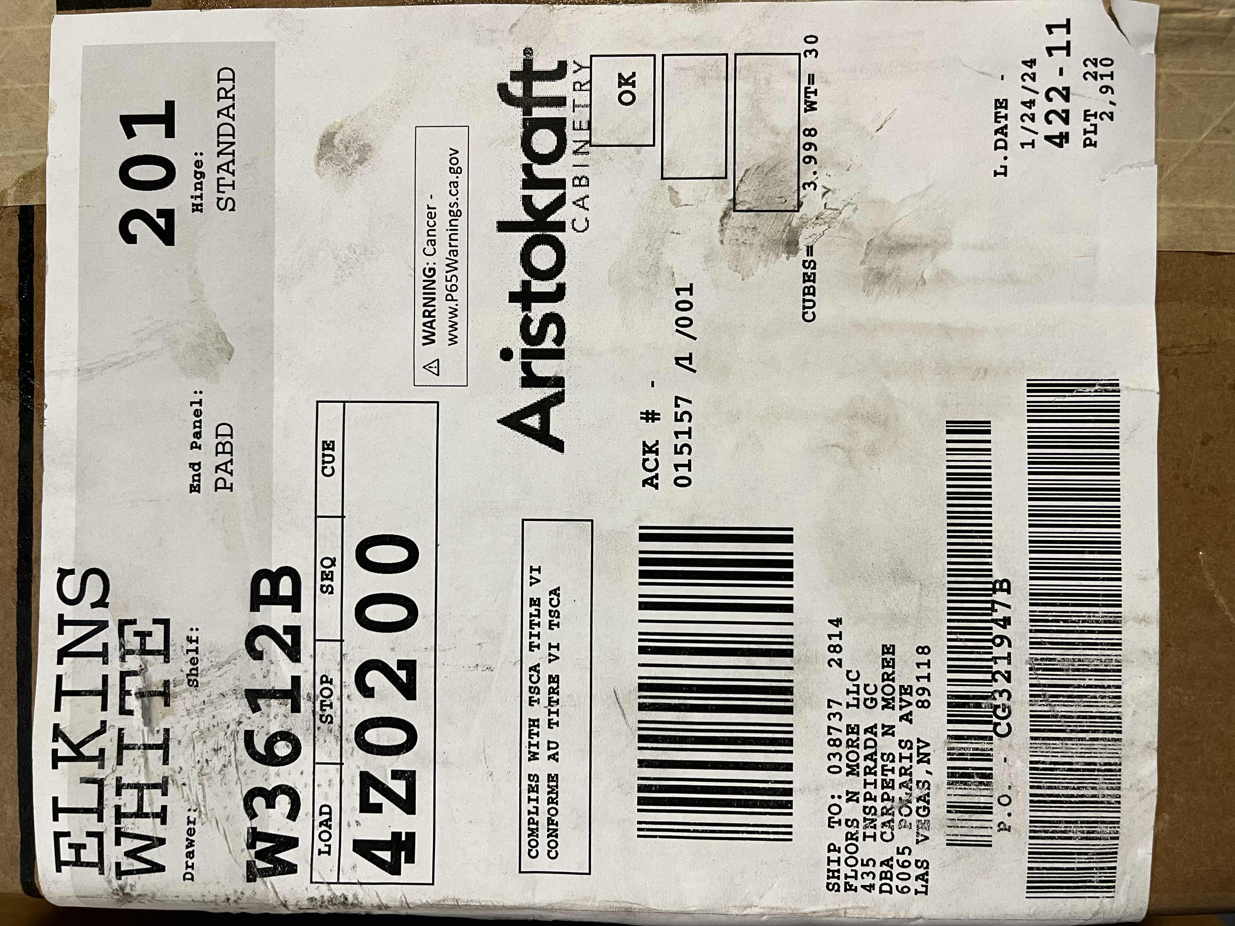 Photo 1 of ARISTOKRAFT CABINETRY ELKINS STYLE WHITE FINISH PURESTYLE LAMINATE 2 DOOR WALL CABINET W3612B 36” X 12.75” H12” (READ NOTES)