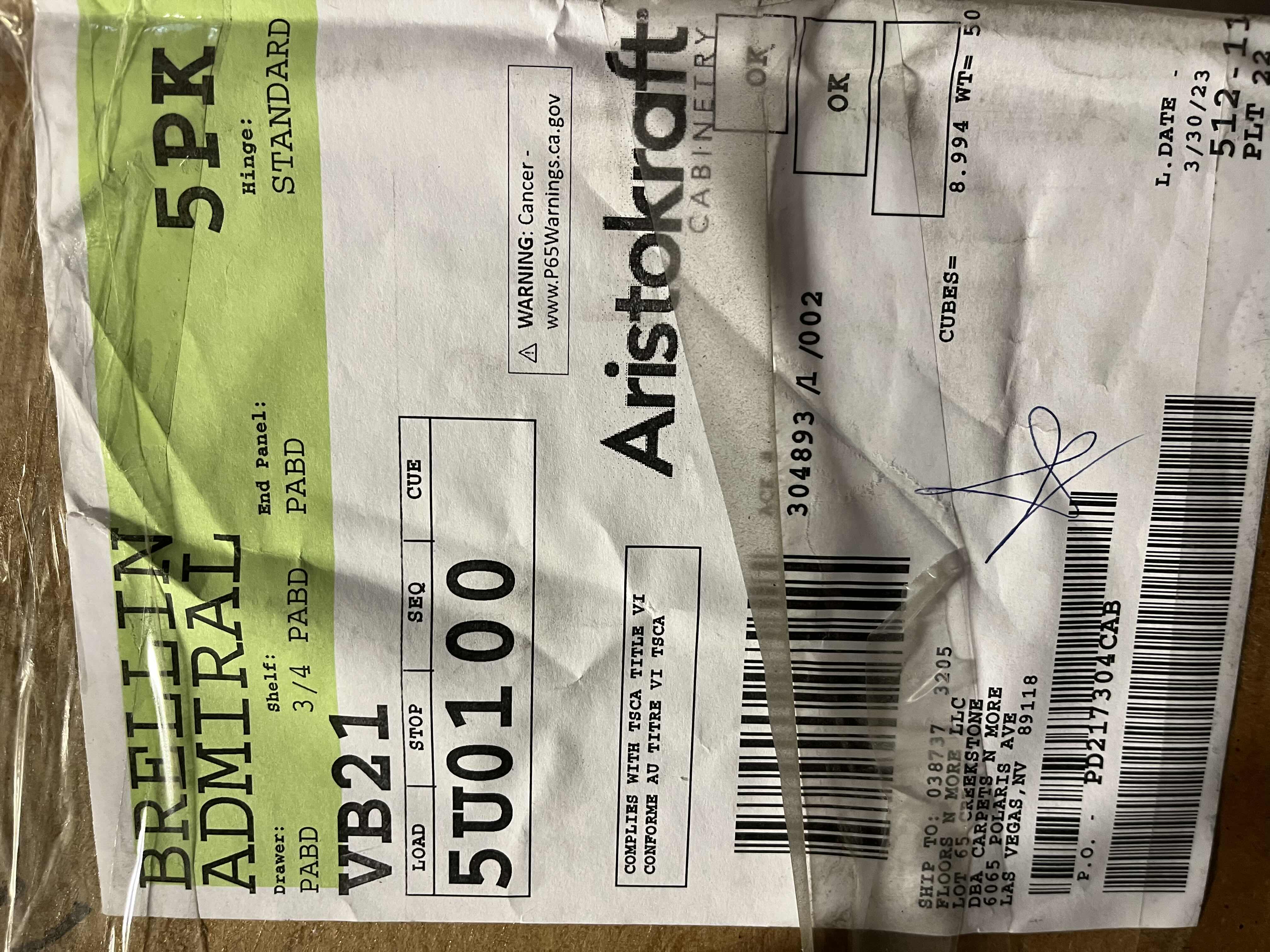 Photo 1 of ARISTOKRAFT CABINETRY BRELLIN STYLE ADMIRAL FINISH PURESTYLE LAMINATE 1 DRAWER 1 DOOR BASE CABINET VB21 21” X 20.75” H31” (READ NOTES)