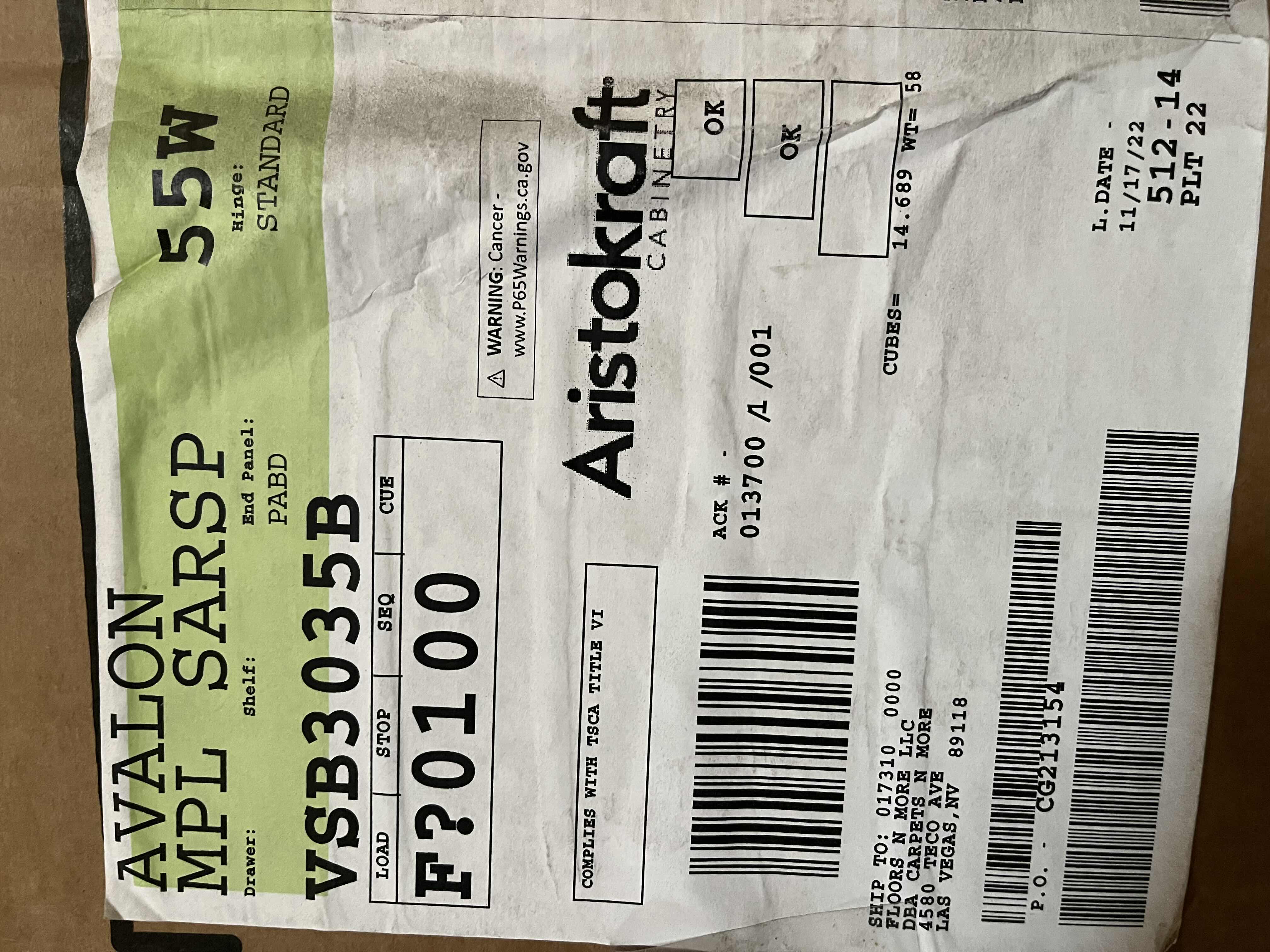 Photo 1 of ARISTOKRAFT CABINETRY AVALON STYLE MPL SARSAPARILLA FINISH PURESTYLE LAMINATE 1 DRAWER PANEL 2 DOOR BASE CABINET VSB3035B 30” X 23.75” H35” (READ NOTES)