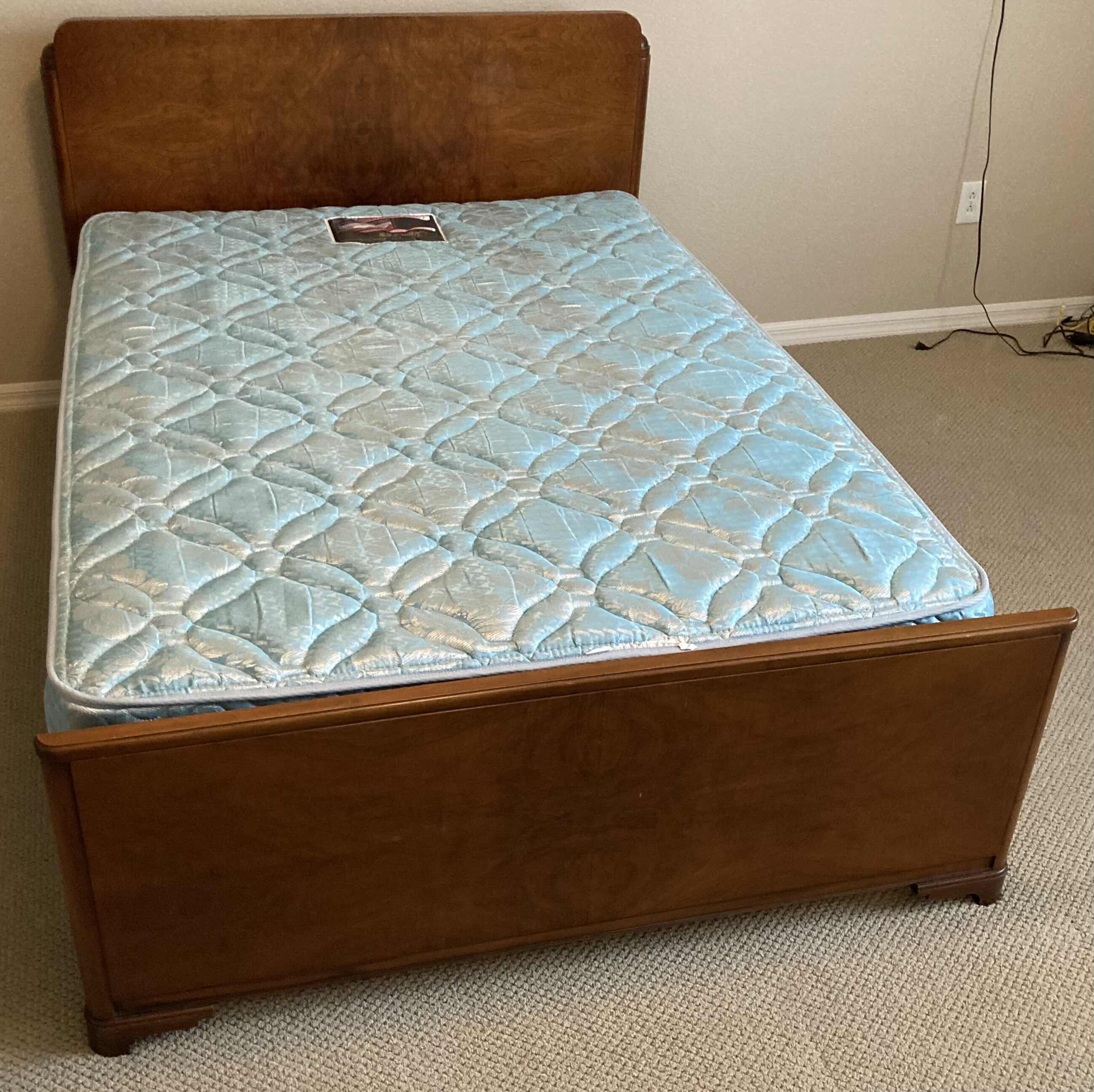 Photo 1 of LANDSTORM 1940s FRENCH BURLED WALNUT FULL SIZE BED FRAME 56” X 78” H38.5” (TWIN MATTRESS INCLUDED)