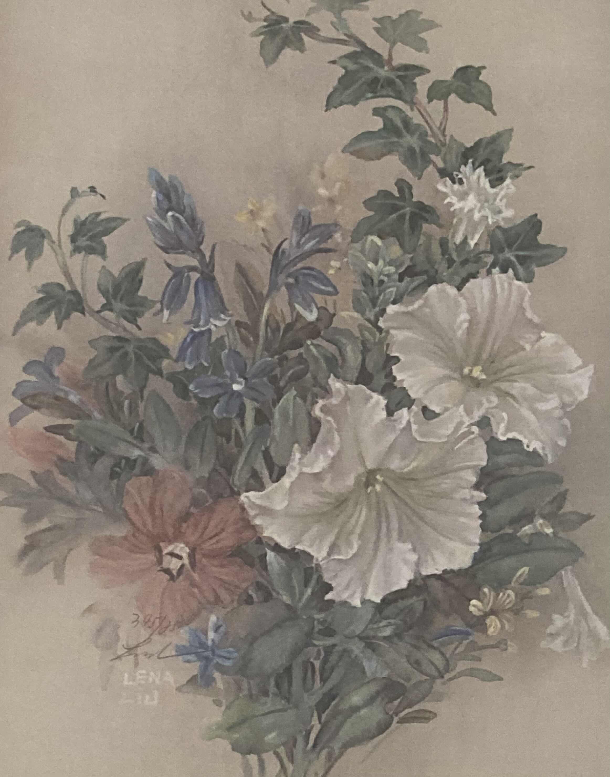 Photo 1 of “PETUNIAS & IVY” PAINTING REPRINT 345/2500 SIGNED BY LENA LIU FRAMED WALL ART 12” X 16”