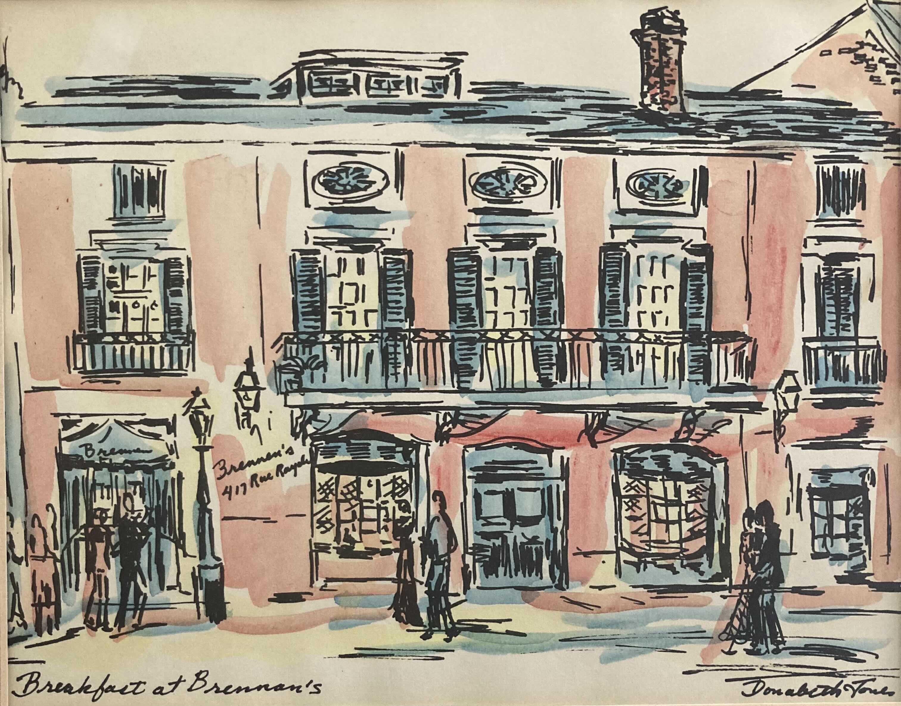 Photo 1 of “BREAKFAST AT BRENNON’S” ORIGINAL WATERCOLOR SKETCH PAINTING SIGNED BY DONABETH JONES FRAMED WALL ART 15” X 12”