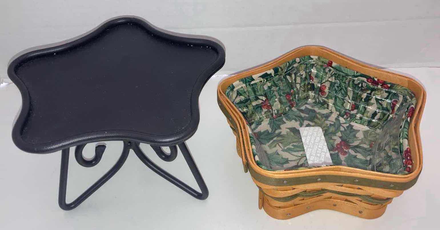 Photo 1 of LONGABERGER GREEN SHINING STAR MAPLE WOOD BASKET W BLACK WROUGHT IRON STAND & BASKET PROTECTOR 8” X 7.5” H8”