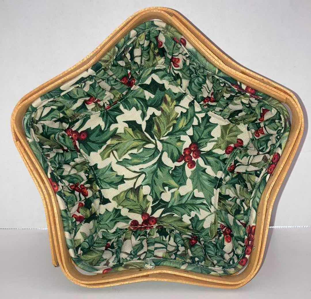 Photo 1 of LONGABERGER GREEN SHINING STAR MAPLE WOOD BASKET W BLACK WROUGHT IRON STAND & BASKET PROTECTOR 8” X 7.5” H8”