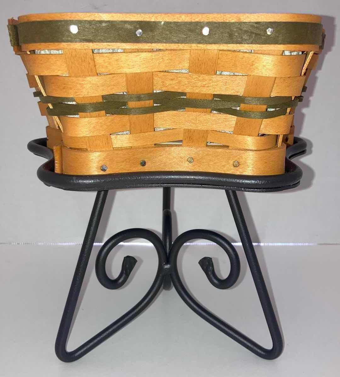 Photo 1 of LONGABERGER GREEN SHINING STAR MAPLE WOOD BASKET W BLACK WROUGHT IRON STAND & BASKET PROTECTOR 8” X 7.5” H8”