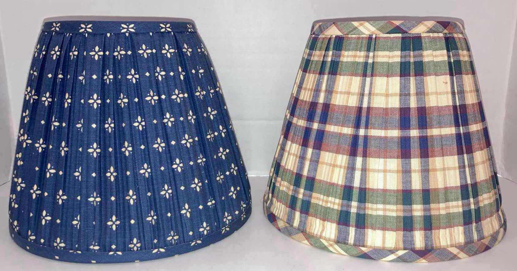 View 1 of LONGABERGER BLUE & PLAID FABRIC LAMP SHADES 9.5” X 9.5” H7.5”