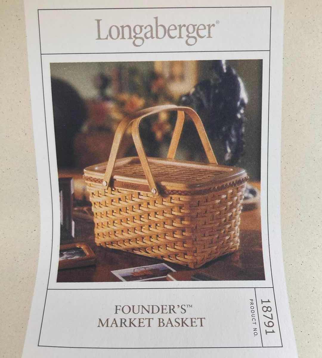 Photo 1 of LONGABERGER 2000 FOUNDERS MARKET MAPLE WOOD BASKET W LID AND BASKET PROTECTOR 14.75” X 10” H8”