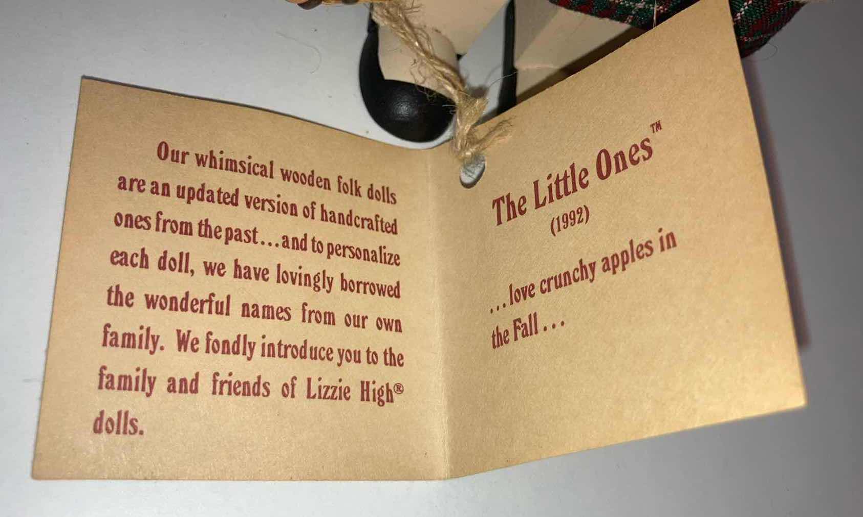 Photo 1 of LIZZIE HIGH THE LITTLE ONES “LOVE CRUNCHY APPLES IN THE FALL” HANDCRAFTED WOODEN DOLL H6.5”