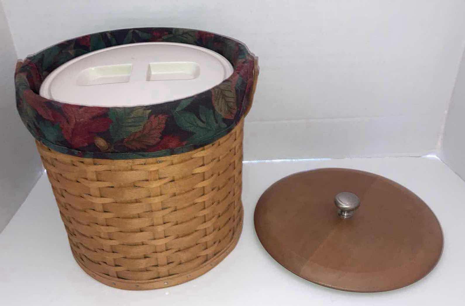 Photo 1 of LONGABERGER ICE BUCKET/PICNIC MAPLE WOOD BASKET W FALL LEAVES FABRIC LINER 9” X 9” H10”