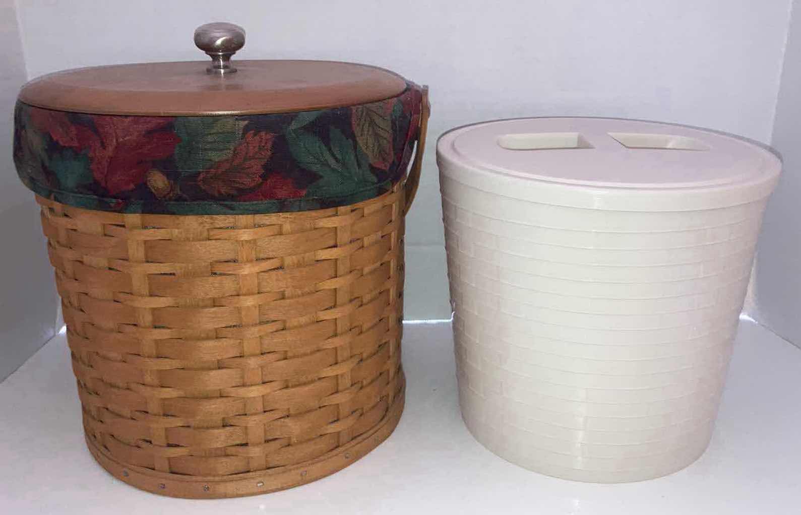 Photo 1 of LONGABERGER ICE BUCKET/PICNIC MAPLE WOOD BASKET W FALL LEAVES FABRIC LINER 9” X 9” H10”