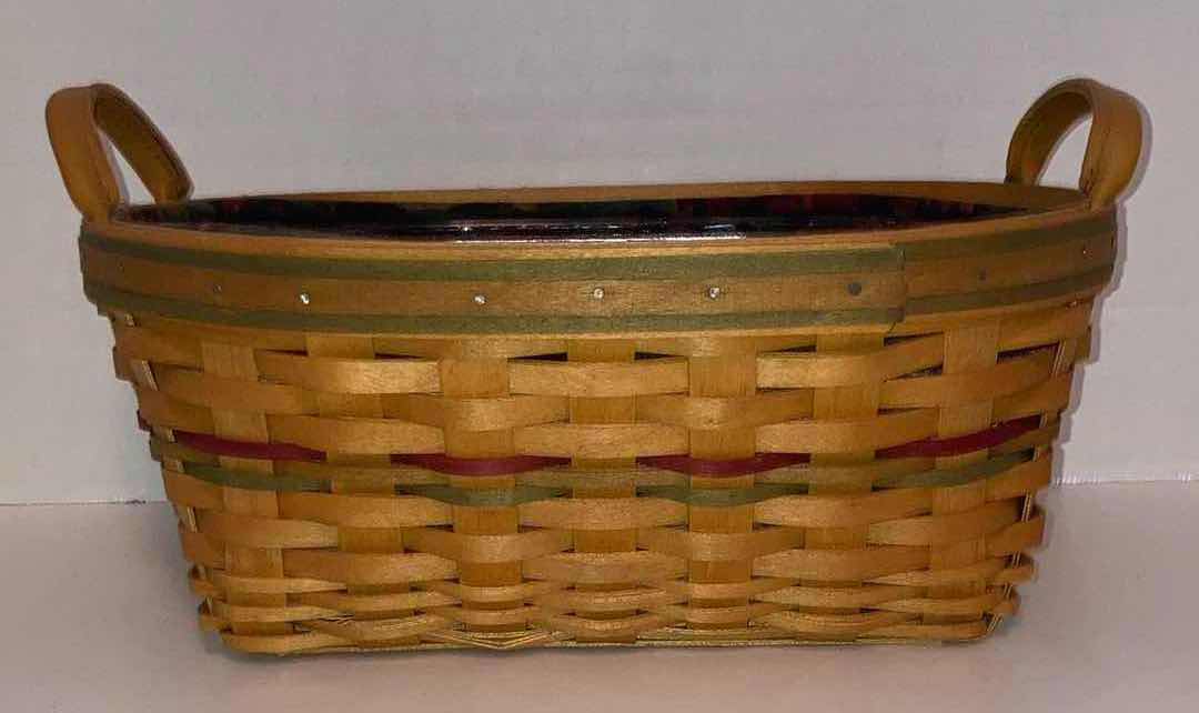 Photo 1 of LONGABERGER DAILY BLESSINGS MAPLE WOOD BASKET W AUTUMN LEAVES FABRIC LINER & BASKET PROTECTOR 13” X 9.75” H6.75”