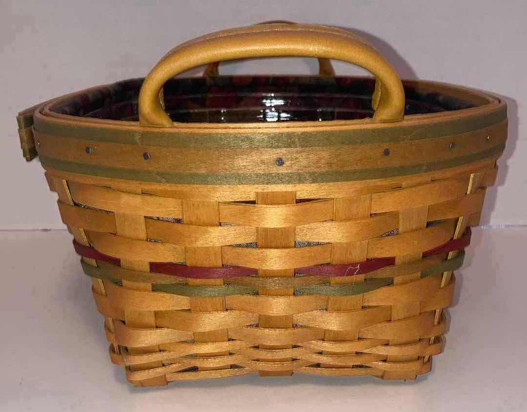 Photo 1 of LONGABERGER DAILY BLESSINGS MAPLE WOOD BASKET W AUTUMN LEAVES FABRIC LINER & BASKET PROTECTOR 13” X 9.75” H6.75”