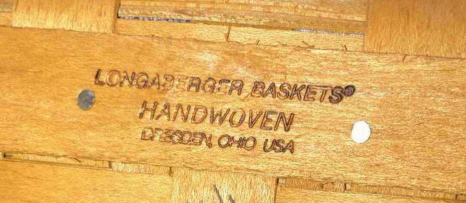 Photo 1 of LONGABERGER 1999 ALL AMERICAN BLUE RIBBON BREAD BASKET & 1996 ALL AMERICAN SUMMERTIME SLEIGH MAPLE WOOD BASKET W USA FABRIC LINER & BASKET PROTECTOR (10.5” X 9” H4.5” & 7.75” X 5” H4.75”)
