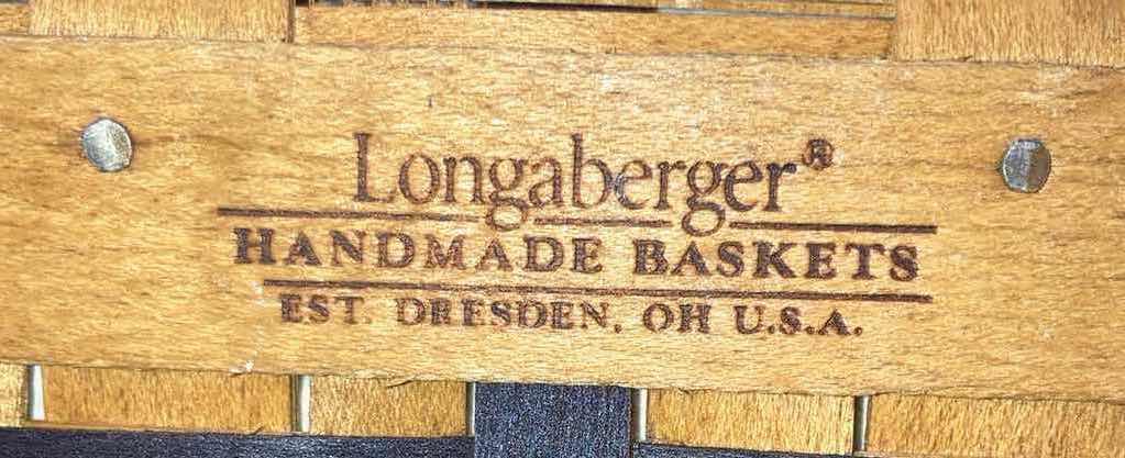 Photo 1 of LONGABERGER 2003 PROUDLY AMERICAN SALT & PEPPER MAPLE WOOD BASKET W AMERICAN FLAG-COLOR FABRIC LINER & BASKET PROTECTOR 5.75” X 3.5” H3.5”