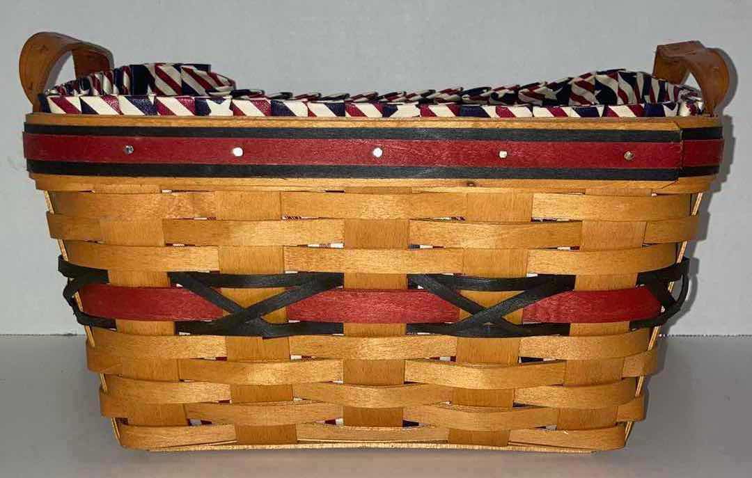 Photo 1 of LONGABERGER 2000 ALL AMERICAN SPARKLER MAPLE WOOD BASKET W USA FABRIC LINER 10” X 7.3” H5.5”