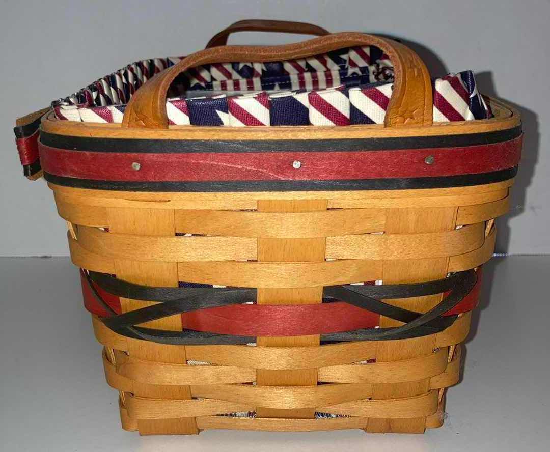 Photo 1 of LONGABERGER 2000 ALL AMERICAN SPARKLER MAPLE WOOD BASKET W USA FABRIC LINER 10” X 7.3” H5.5”