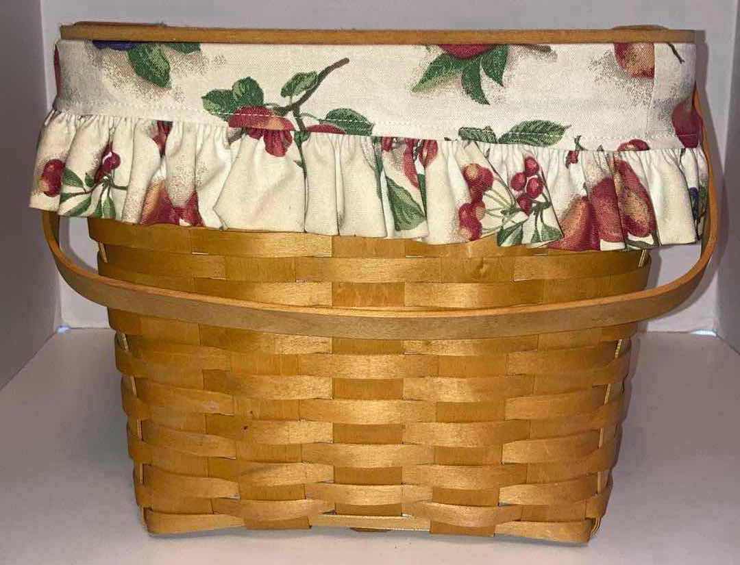 Photo 1 of LONGABERGER PICNIC MAPLE WOOD BASKET W FRUIT FABRIC LINER & BASKET PROTECTOR 16.5” X 13” H10.75”