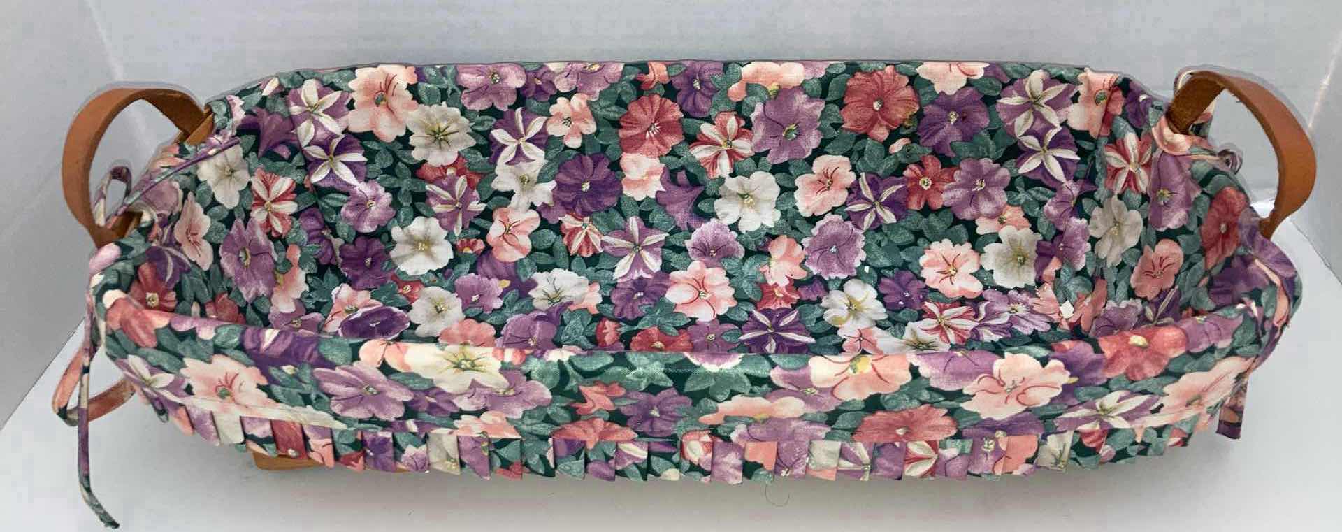 Photo 1 of LONGABERGER 1996 BREAD MAPLE WOOD BASKET W PETUNIA FABRIC LINER 17” X 8” H4.5”