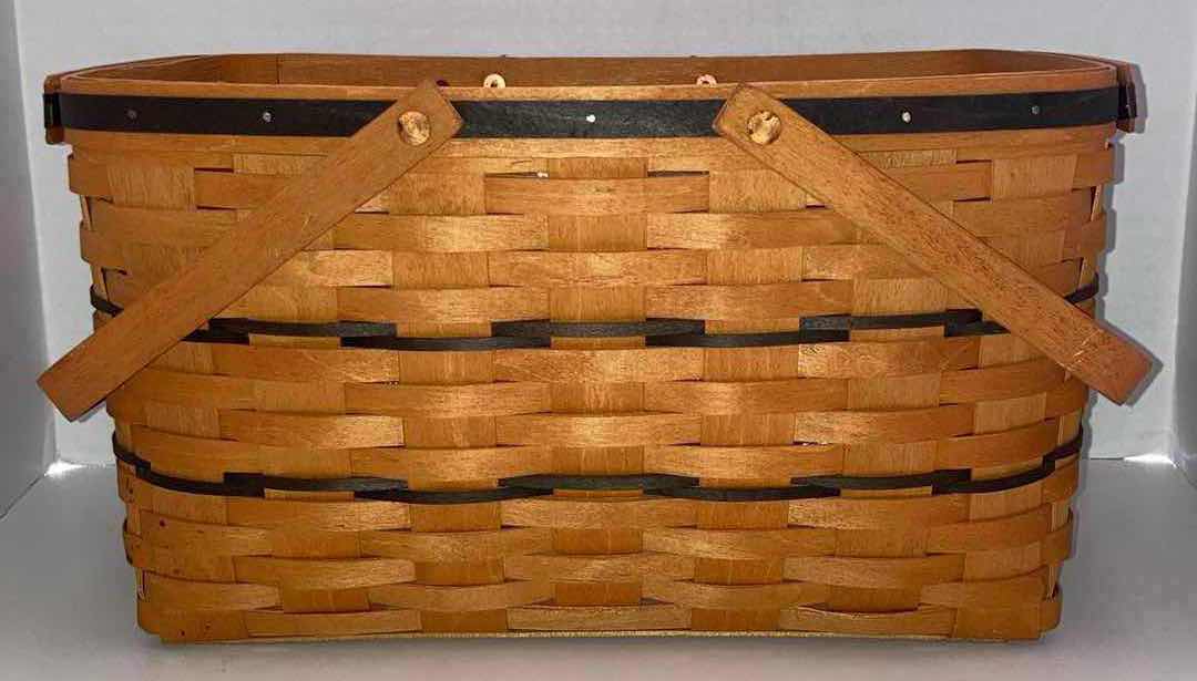 View 7 of LONGABERGER 1996 COLLECTORS CLUB MEMBERSHIP & LARGE MARKET MAPLE WOOD BASKETS (9.75” X 6” H9.75” & 15.75” X  11.75” H9”)