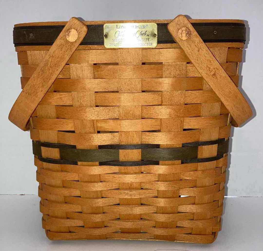 View 5 of LONGABERGER 1996 COLLECTORS CLUB MEMBERSHIP & LARGE MARKET MAPLE WOOD BASKETS (9.75” X 6” H9.75” & 15.75” X  11.75” H9”)