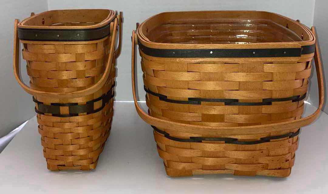 View 2 of LONGABERGER 1996 COLLECTORS CLUB MEMBERSHIP & LARGE MARKET MAPLE WOOD BASKETS (9.75” X 6” H9.75” & 15.75” X  11.75” H9”)