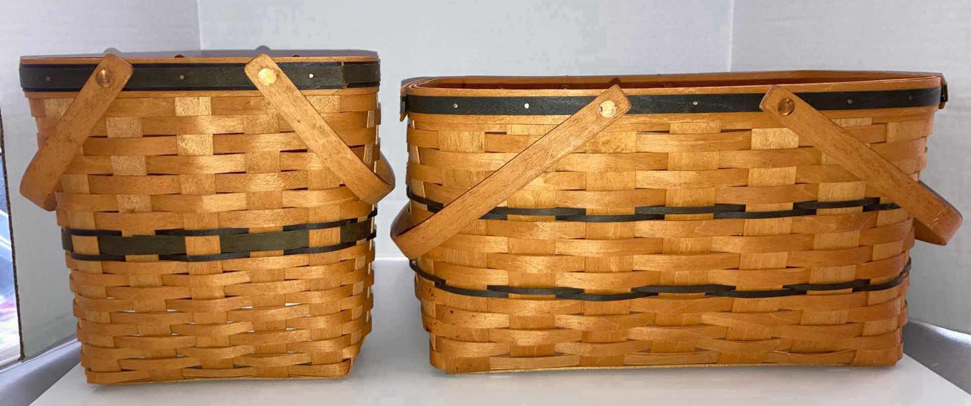 View 4 of LONGABERGER 1996 COLLECTORS CLUB MEMBERSHIP & LARGE MARKET MAPLE WOOD BASKETS (9.75” X 6” H9.75” & 15.75” X  11.75” H9”)