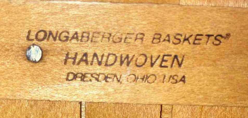 Photo 1 of LONGABERGER 2002 WINDOW BOS MAPLE WOOD BASKET W BIEGE STRIPED FABRIC LINER & BAKSET PROTECTOR 21” X 8.5” H4.75”
