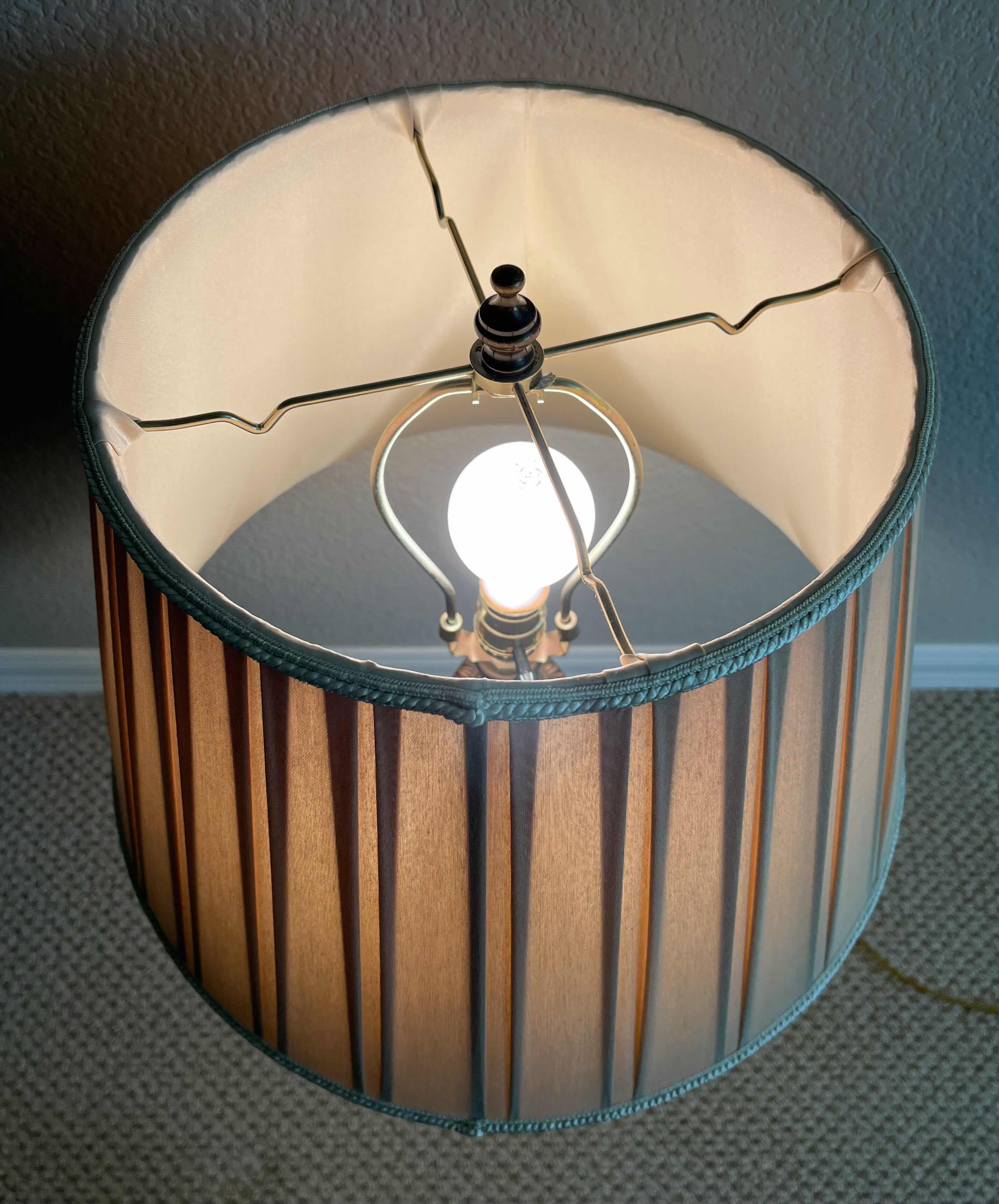 Photo 1 of BRONZE BASE W RUFFLED CREAM SHADE TABLE LAMP 16” X 30”