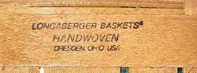 Photo 1 of LONGABERGER 1997 HOLIDAY SLEIGH MAPLE WOOD BASKET W CHRISTMAS STRIPED FABRIC LINER & BASKET PROTECTOR 13” X 7” H8”