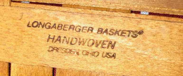 Photo 1 of LONGABERGER 1999 CHRISTMAS COLLECTION POPCORN & 1999 RECTANGLE MAPLE WOOD BASKETS W CANDY CANE FABRIC LINER & BASKET PROTECTOR (10.5” X 10.5” H4.75” & 9.25” X 5” H5”)