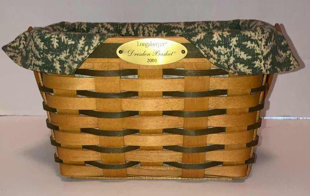 Photo 1 of LONGABERGER DRESDEN 2001 W GREEN FABRIC LINER & 1998 W BLUE PLAID FABRIC LINER MAPLE WOOD BASKETS W BASKET PROTECTOR (7.50” X 4.25” H4.75” & 9” X 5” H6.75”)
