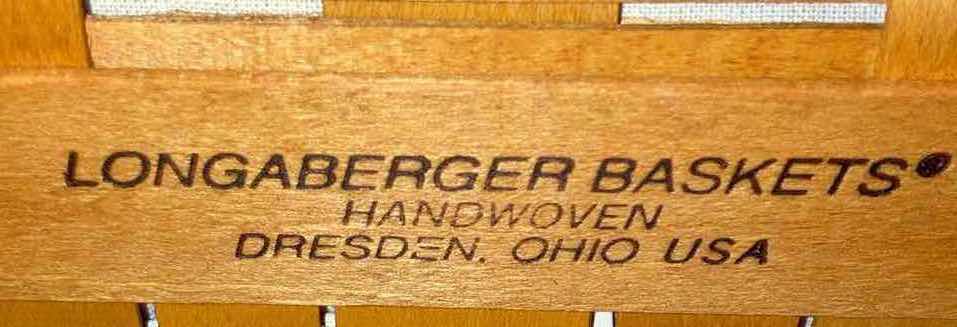 Photo 1 of LONGABERGER MOTHER’S DAY 2000 EARLY BLOSSOMS & 1998 MAPLE WOOD BASKETS W BLOSSOMS FABRIC LINER & BASKET PROTECTOR (10.75” X 7.5” H3” & 6.75” X 6.75” H3.25”)