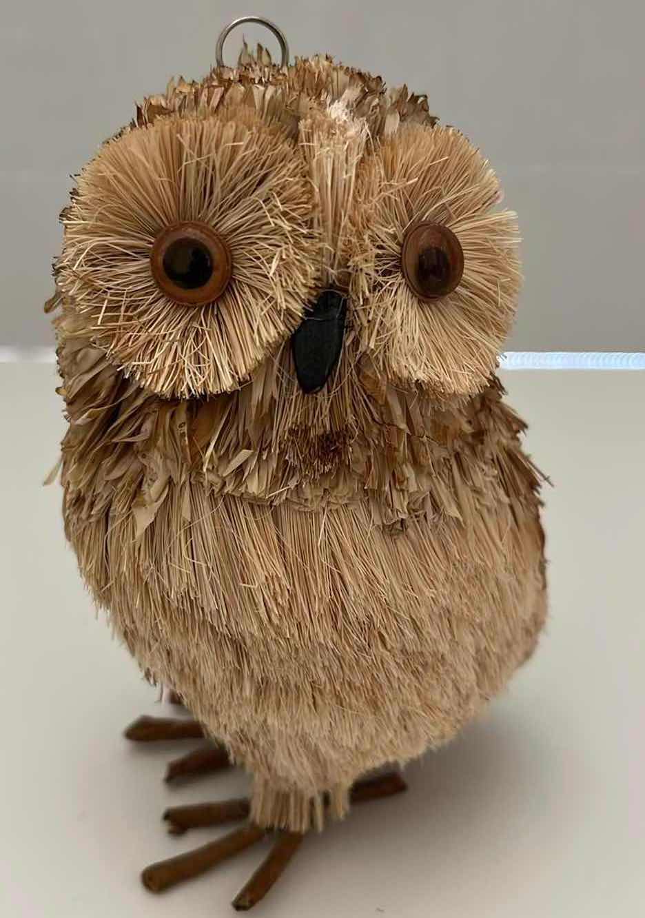 Photo 1 of FOLK ART PAPER MACHE HEN BASKET & BOTTLE BRUSH BRISTLE OWL ORNAMENT (9” X 5.5” H8” & H4.75”)