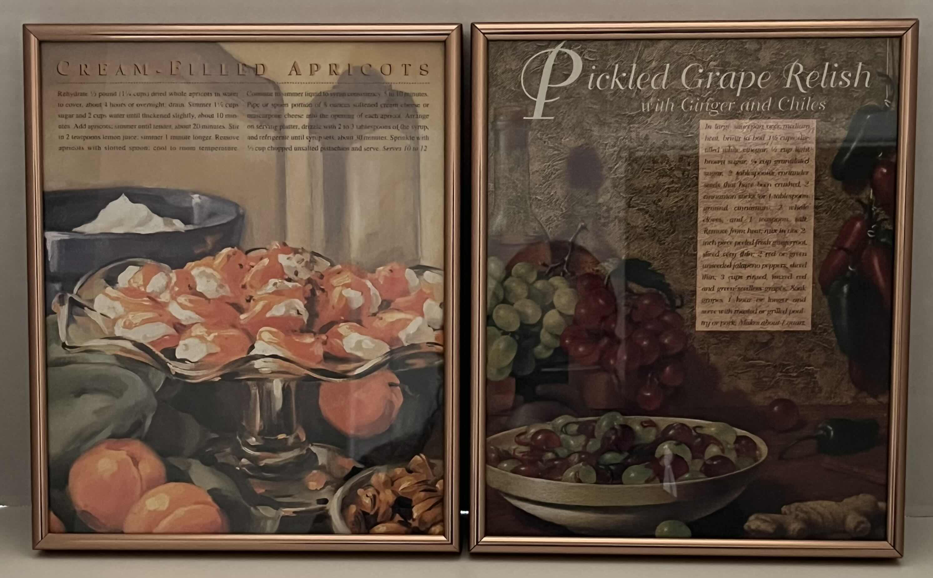 Photo 1 of CREAM-FILLED APRICOTS, & PICKLED GRAPE RELISH RECIPE ART BY VINCENT MCINDOE W CUSTOM HEAVY DUTY FRAME (2) 9” X 11”