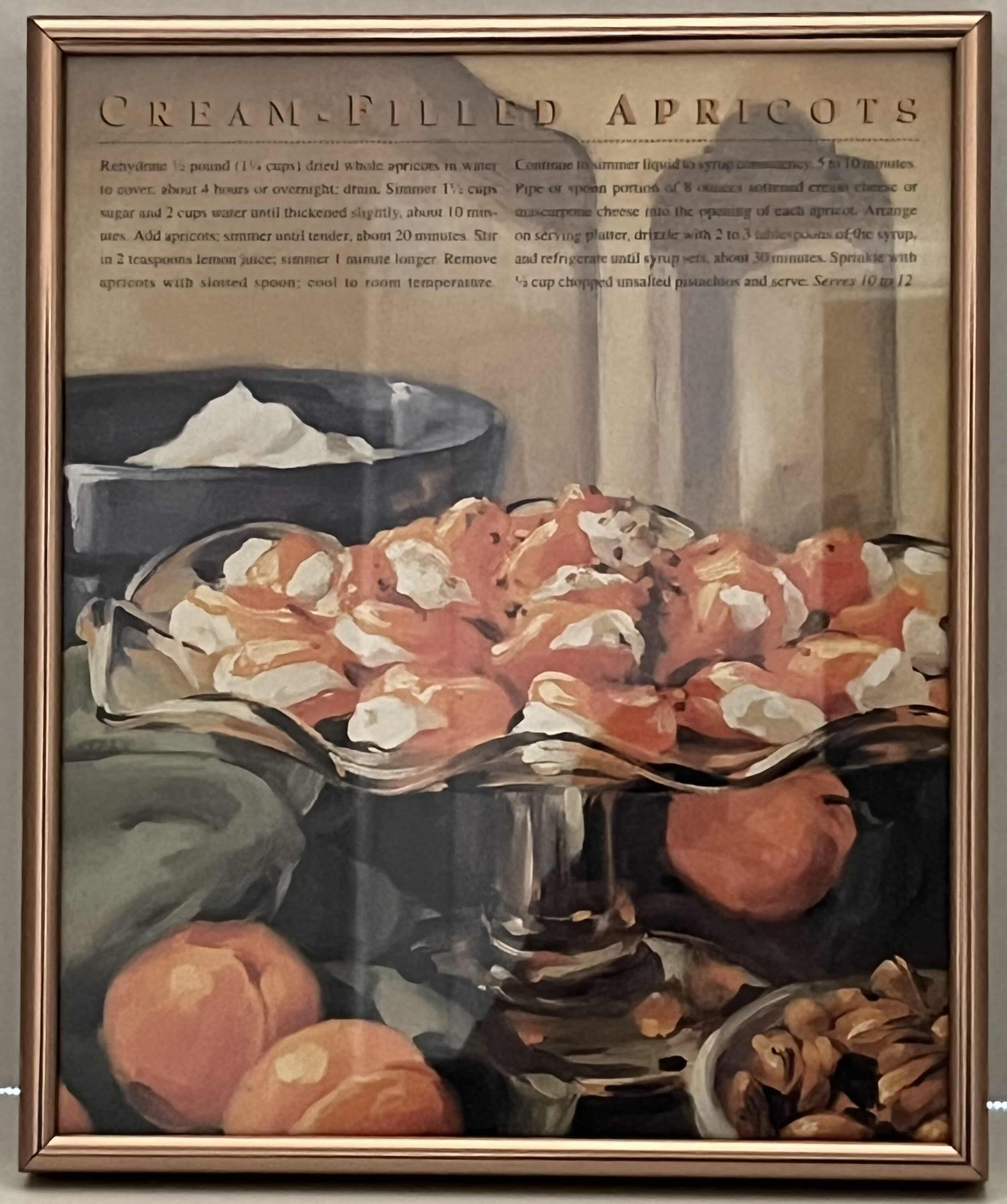 Photo 1 of CREAM-FILLED APRICOTS, & PICKLED GRAPE RELISH RECIPE ART BY VINCENT MCINDOE W CUSTOM HEAVY DUTY FRAME (2) 9” X 11”